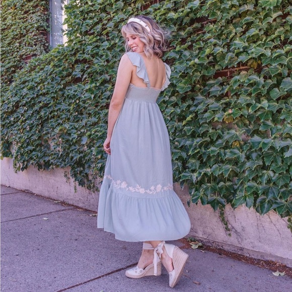 Sage Green Embroidered Floral Maxi Dress - Picture 3 of 6